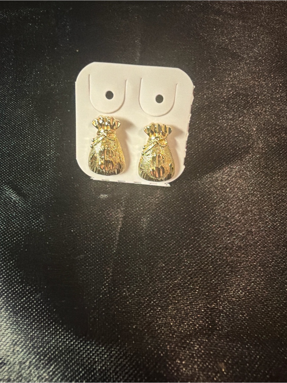 Gold Money Bag Stud Earrings for Women - Shiny Gold Tone